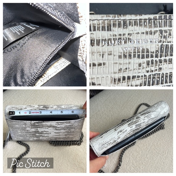 C KURT GEIGER NWT Kensington wallet clutch on chain white lizard print - Picture 17 of 17